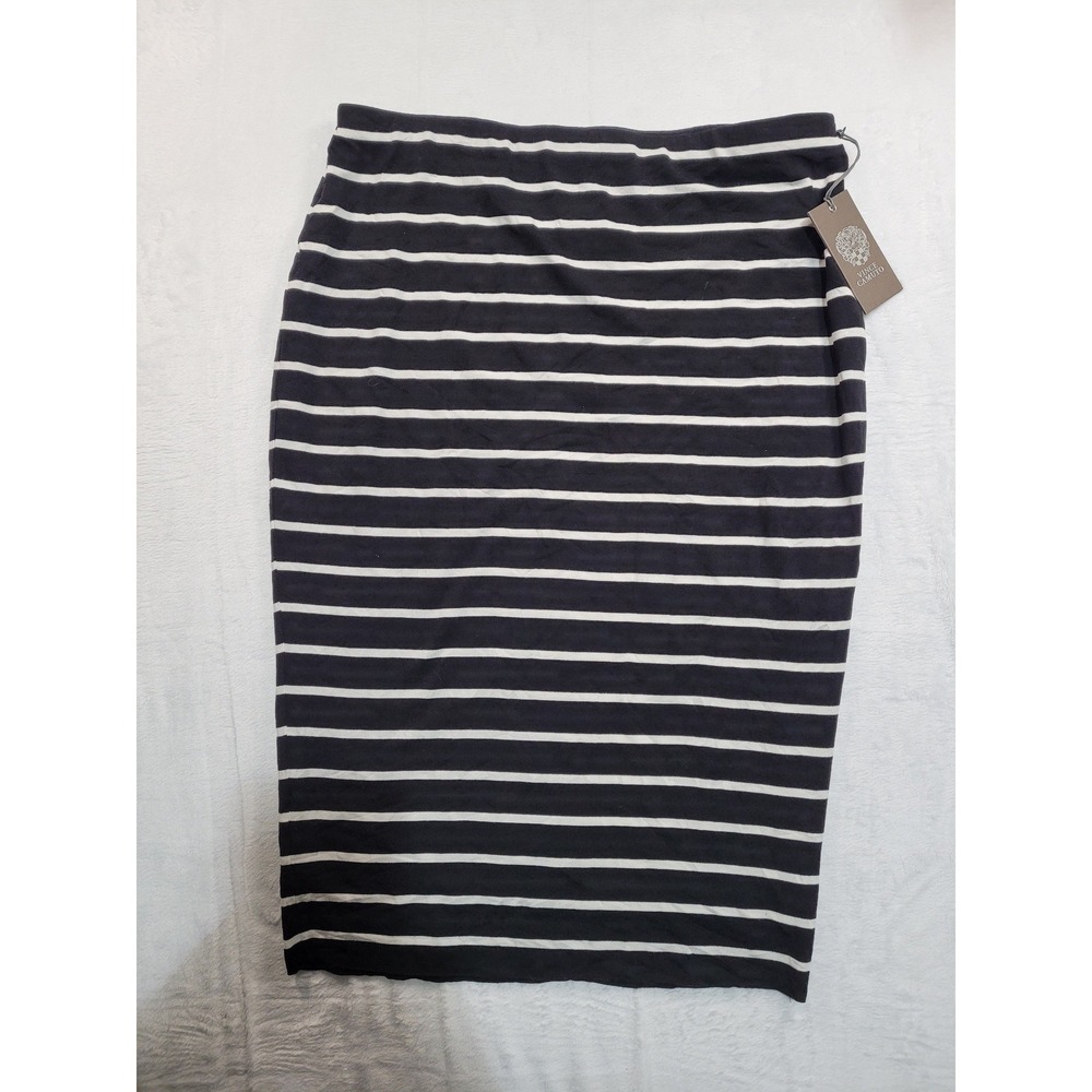 NWT Vince Camuto Pencil Skirt Womens Medium Black White Striped MIDI‎